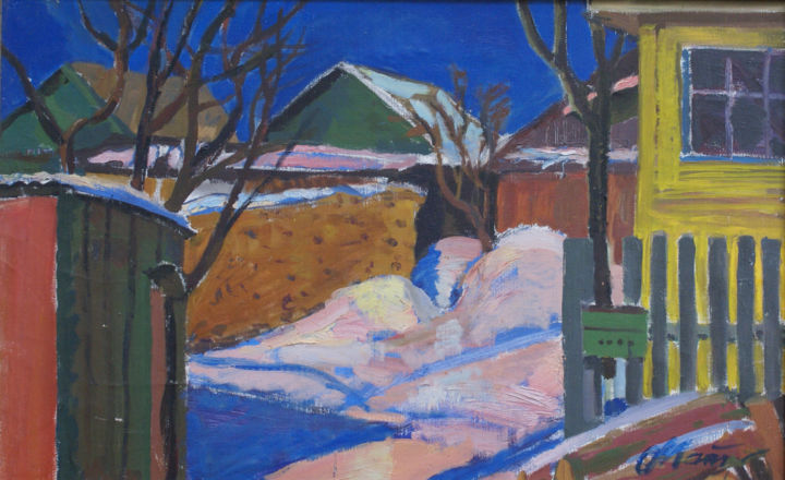 Schilderij getiteld "Март. Розовый снег." door Olga Matveeva, Origineel Kunstwerk, Olie