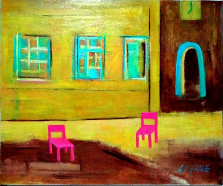 Drawing titled "桃紅雙椅Two Pink chairs" by Stan Yang, Original Artwork, Other