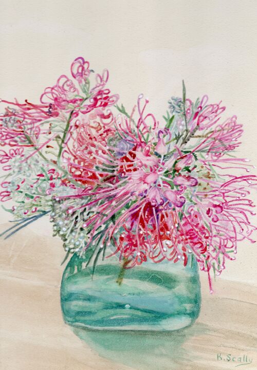 Pintura intitulada "Grevillea in Green…" por Scally Art, Obras de arte originais, Aquarela