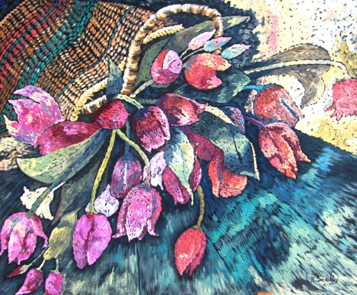 Pintura titulada "Basket of Tulips" por Scally Art, Obra de arte original, Acrílico