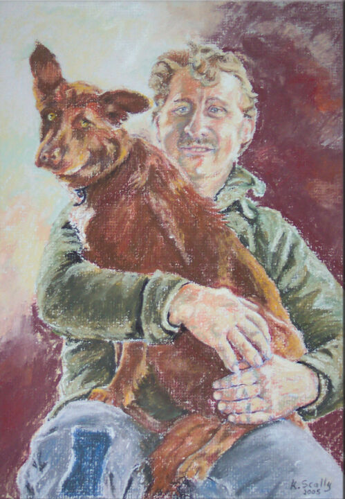 Schilderij getiteld "Warren and Bob" door Scally Art, Origineel Kunstwerk, Olie