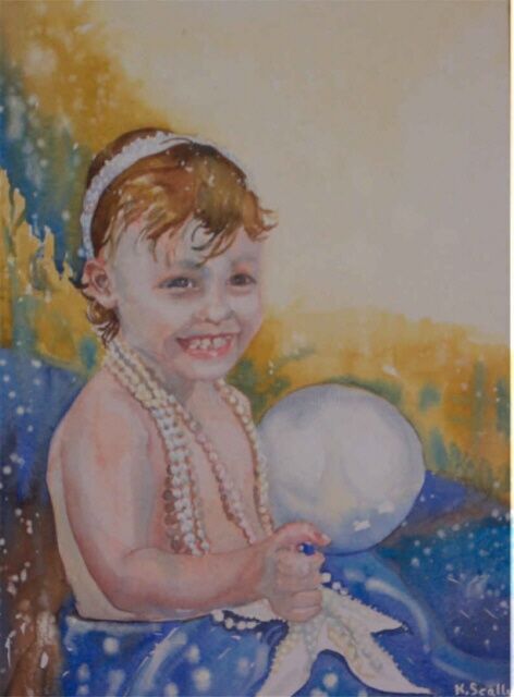 Painting titled "Candice - Sea Pearl" by Scally Art, Original Artwork, Oil