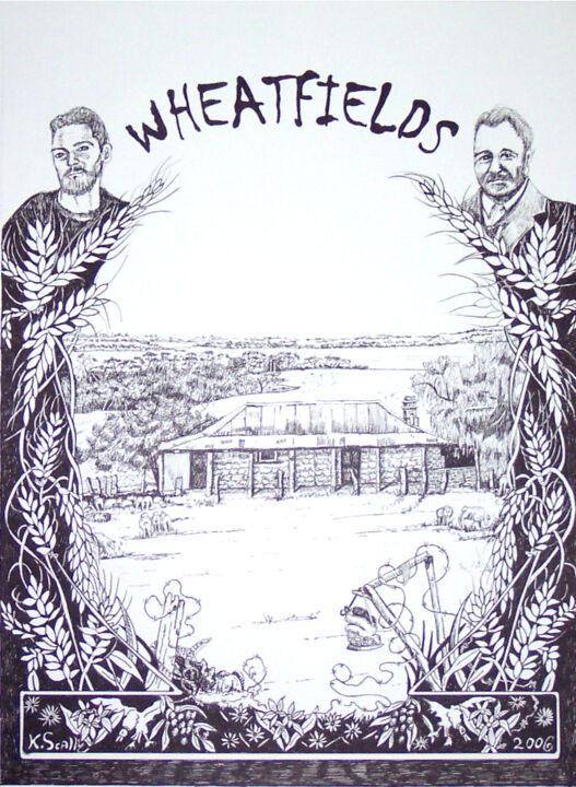 Malerei mit dem Titel "Wheatfields book co…" von Scally Art, Original-Kunstwerk, Tinte