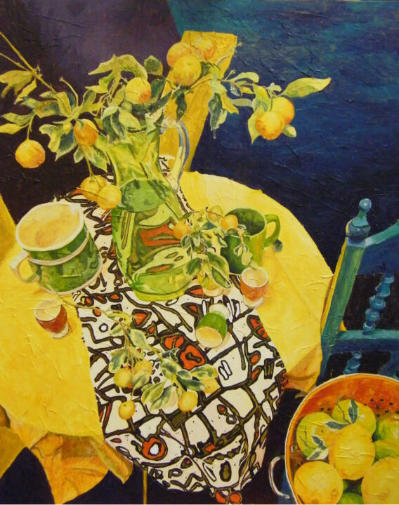 Painting titled "Citric Still Life" by Scally Art, Original Artwork, Oil