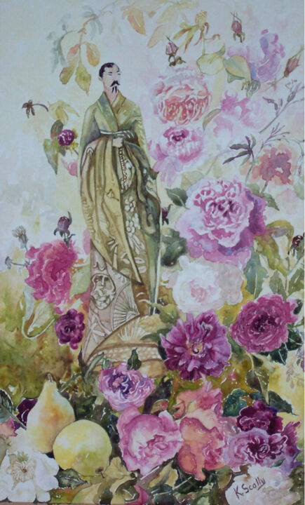 Pittura intitolato "China rose - Male" da Scally Art, Opera d'arte originale, Olio