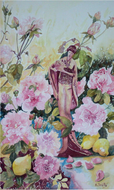 Painting titled "China Rose - Female" by Scally Art, Original Artwork, Oil