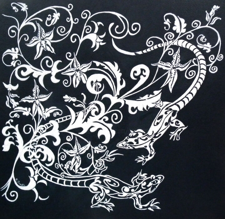 "Patterns - Lizard w…" başlıklı Tablo Scally Art tarafından, Orijinal sanat, Guaş boya