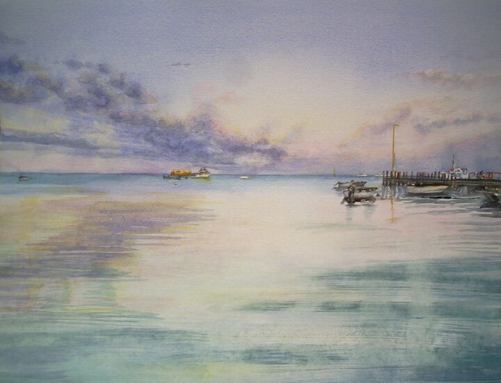 Painting titled "Leeman Jetty Wester…" by Scally Art, Original Artwork, Watercolor
