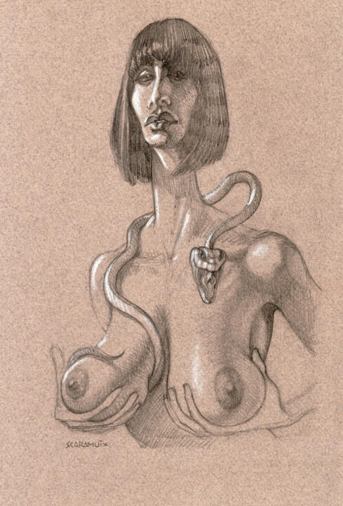 Drawing titled "Eva" by Scaramuix, Original Artwork, Pencil