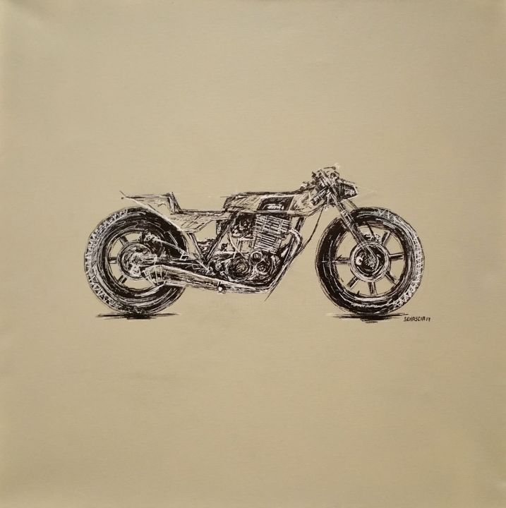 Malerei mit dem Titel "Yamaha SR/500" von Schascia, Original-Kunstwerk, Acryl