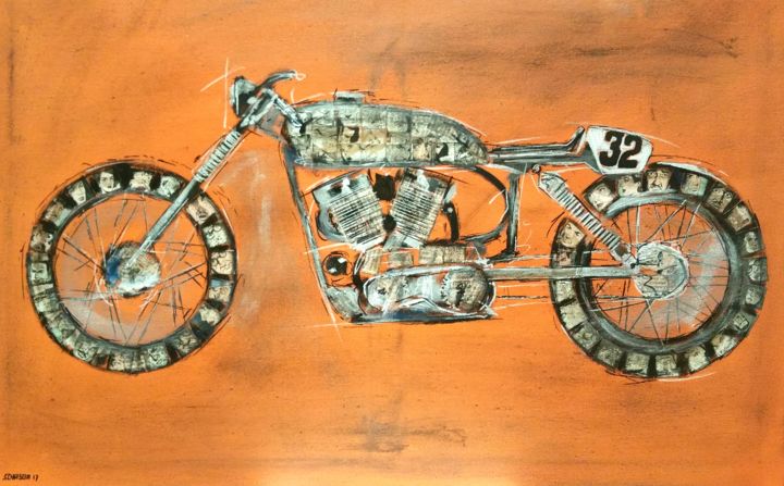 Painting titled "Cafe Racer Club-Bla…" by Schascia, Original Artwork, Acrylic