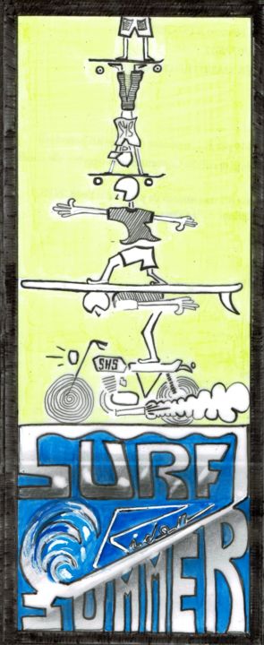 Rysunek zatytułowany „SurfBike” autorstwa Schascia, Oryginalna praca, Akwarela