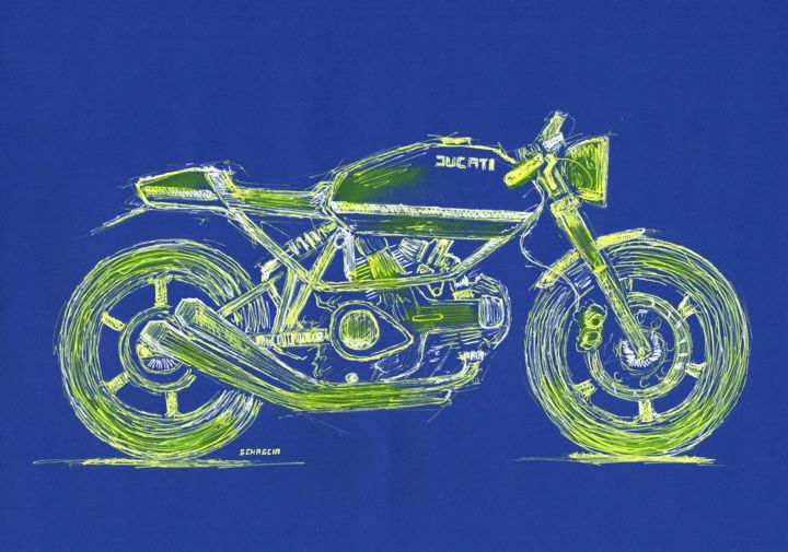 Drawing titled "Ducati Pantah" by Schascia, Original Artwork, Marker