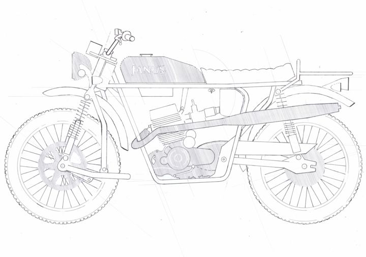图画 标题为“Janus Motorcycles” 由Schascia, 原创艺术品, 铅笔