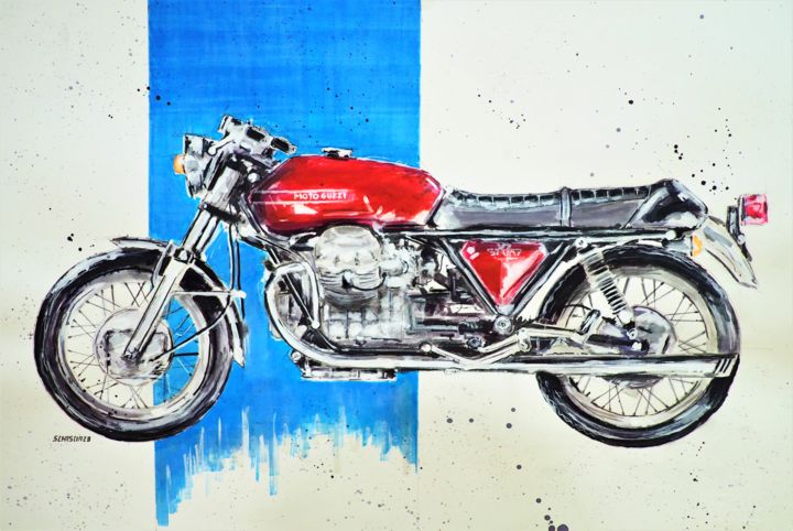 「Moto Guzzi V7 Sport…」というタイトルの描画 Schasciaによって, オリジナルのアートワーク, 水彩画