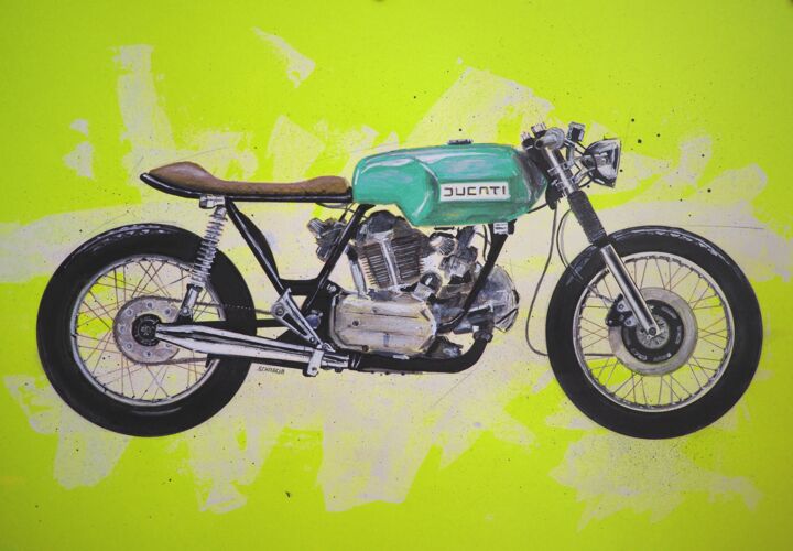 Drawing titled "Ducati 860 GT" by Schascia, Original Artwork, Marker