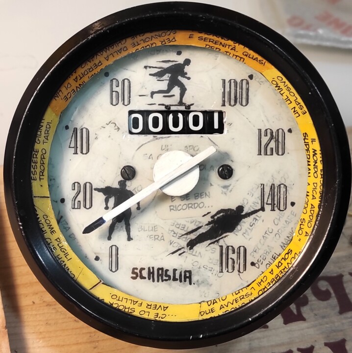 Collages intitolato "Superhero Odometer…" da Schascia, Opera d'arte originale, Collages