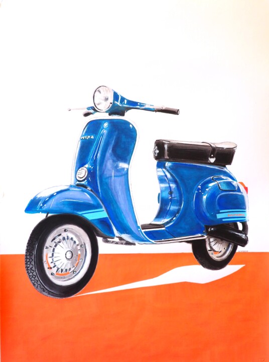 Drawing titled "Vespa 125 Primavera…" by Schascia, Original Artwork, Acrylic