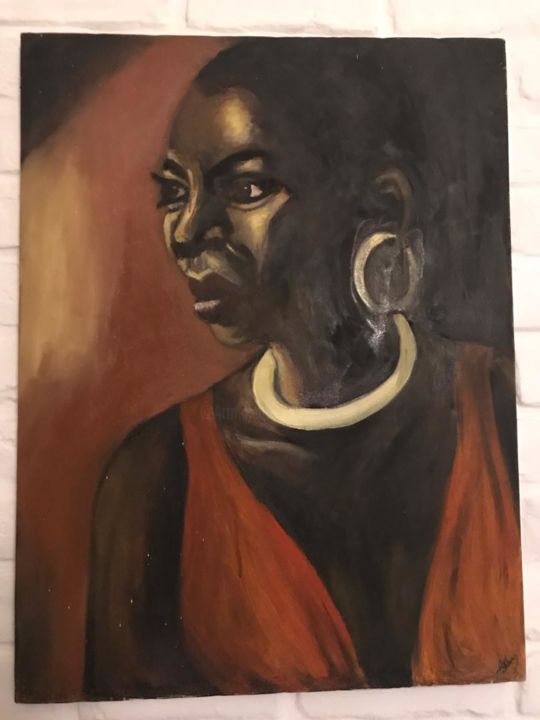 Painting titled "Femme noire" by Anne Scherer, Original Artwork, Oil