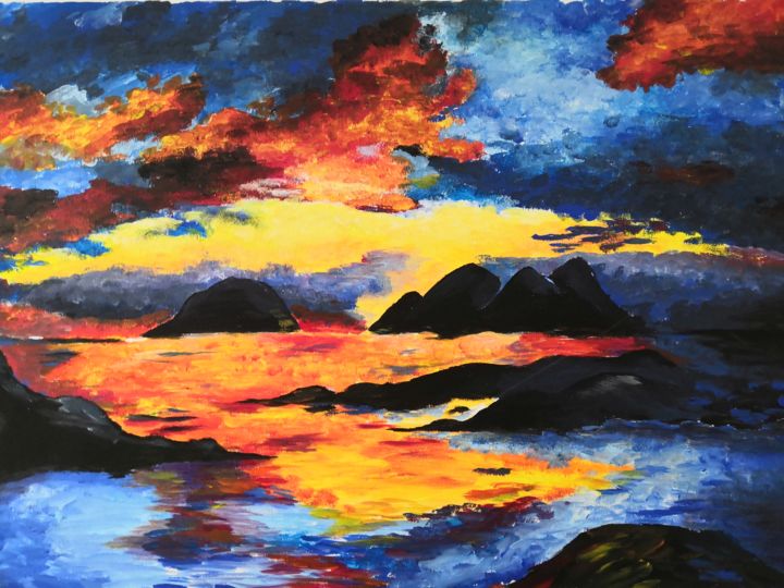 Malerei mit dem Titel "Berge und Hügel übe…" von Igor Schick, Original-Kunstwerk, Acryl