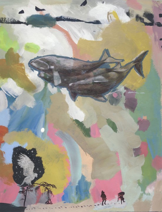 Painting titled "flying whales" by Lee Schlosser, Original Artwork