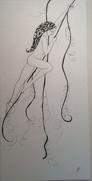 Drawing titled "Accroche toi" by Patricia Schmitzer, Original Artwork, Ink