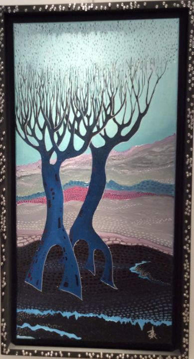 Painting titled "L’arbre bleu" by Patricia Schmitzer, Original Artwork, Oil
