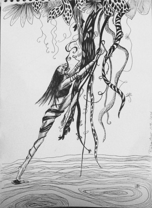 Drawing titled "S'échapper" by Patricia Schmitzer, Original Artwork, Ink