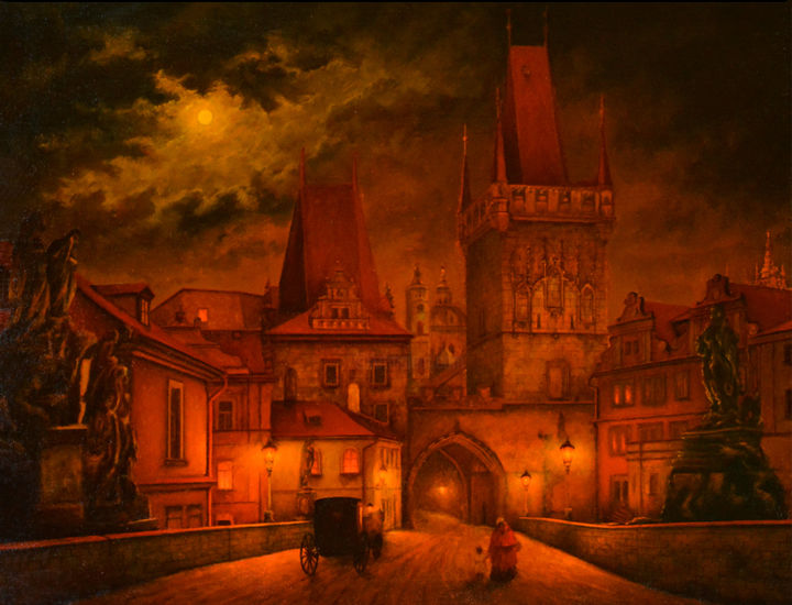 Painting titled "Charles Bridge Prag…" by Schmucker, Original Artwork, Oil