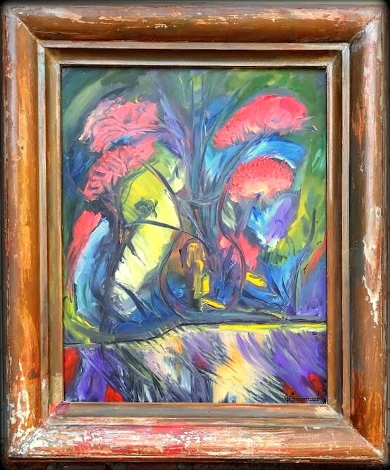 Painting titled "FLOWERS FOR GRANDMO…" by Schoelmann, Original Artwork, Oil