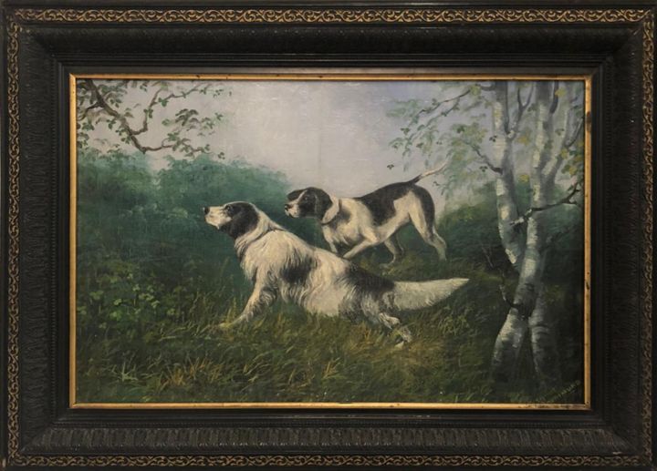 Pintura titulada "Hunting Hounds" por Schroder Heinrich, Obra de arte original, Oleo