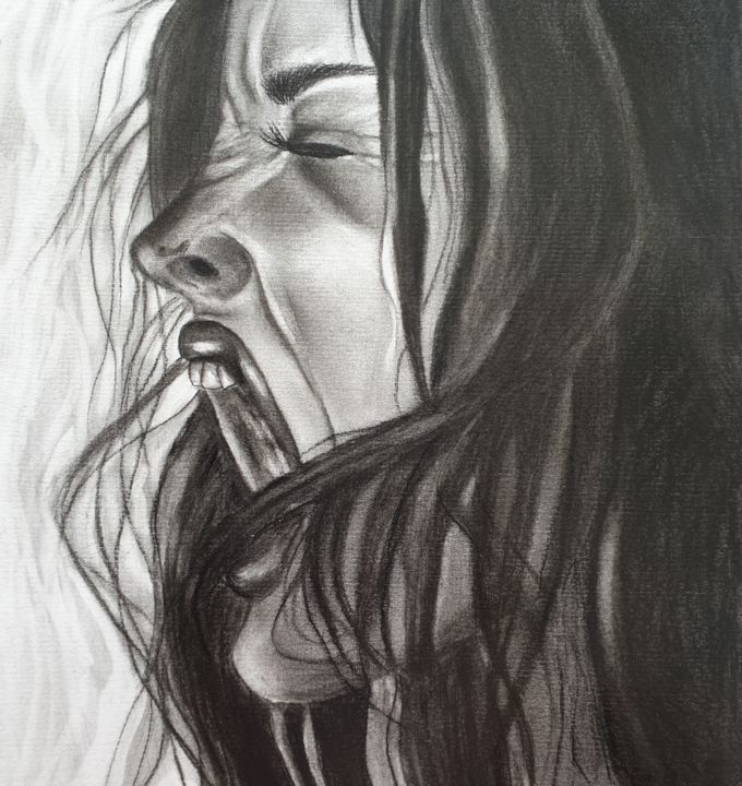 Drawing titled "Le cri" by Caro Schwalm, Original Artwork, Charcoal