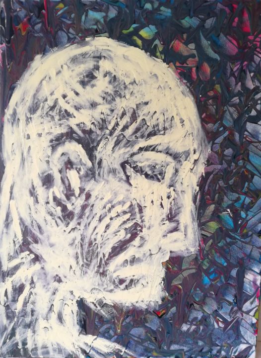 Painting titled "Crying Man" by Nadine Jansen, Original Artwork, Acrylic