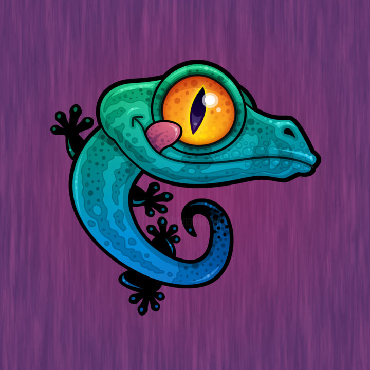 Digital Arts titled "Cute Colorful Gecko" by John Schwegel, Original Artwork, 2D Digital Work