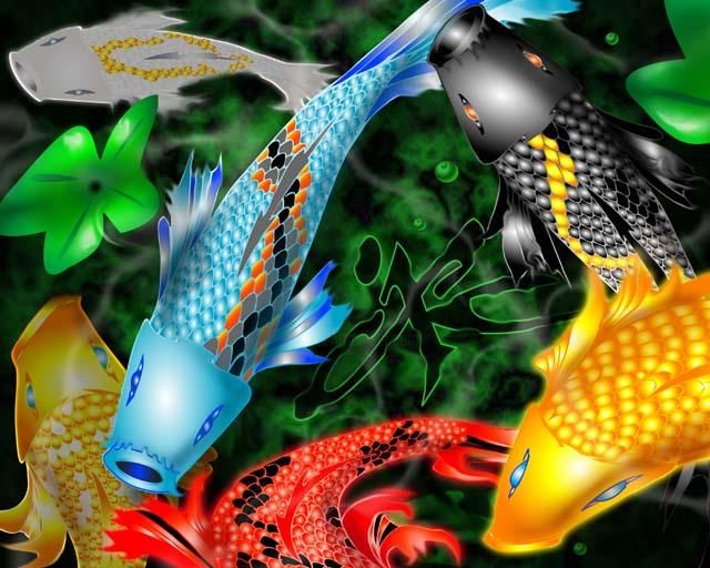 Картина под названием "KOI in MOTION 6" - Stephen Craig Illustrations, Подлинное произведение искусства