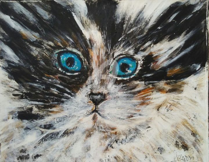 Painting titled "Scared cat" by Maria Silveria Sciarra, Original Artwork