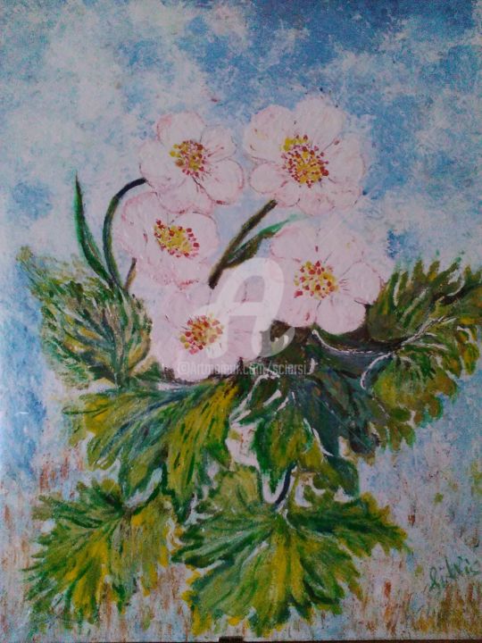 Ζωγραφική με τίτλο "Les fleurs roses" από Maria Silveria Sciarra, Αυθεντικά έργα τέχνης, Σμάλτο