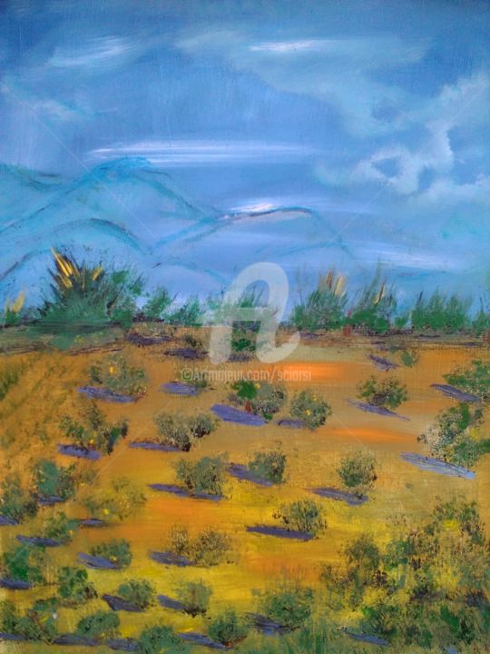 Painting titled "Olive trees in a ce…" by Maria Silveria Sciarra, Original Artwork, Tempera