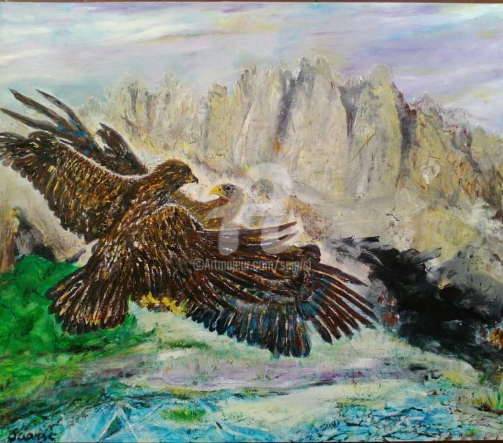 Painting titled "The Combat of the E…" by Maria Silveria Sciarra, Original Artwork, Oil