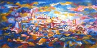 Painting titled "Ciudad" by Sonia Constanza Molina Cardenas, Original Artwork