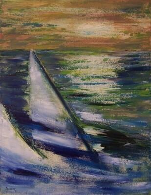 Painting titled "Sailing" by Scott Spencer, Original Artwork, Oil Mounted on Wood Stretcher frame