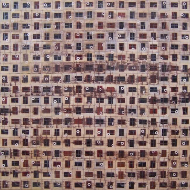 Collages intitulée "Condos" par Scott Spencer, Œuvre d'art originale, Huile Monté sur Châssis en bois