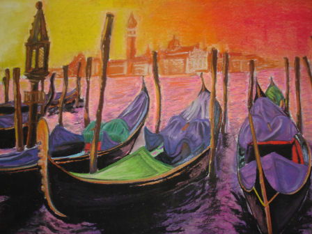 Peinture intitulée "Sunset Gondola" par Scribbles On Paper, Œuvre d'art originale