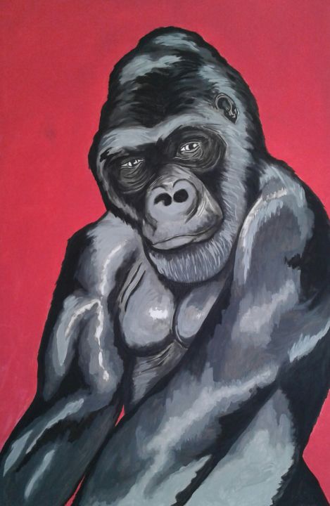 Malarstwo zatytułowany „Gorille” autorstwa Sculpeinte Concept Dany, Oryginalna praca, Akryl Zamontowany na Drewniana rama no…