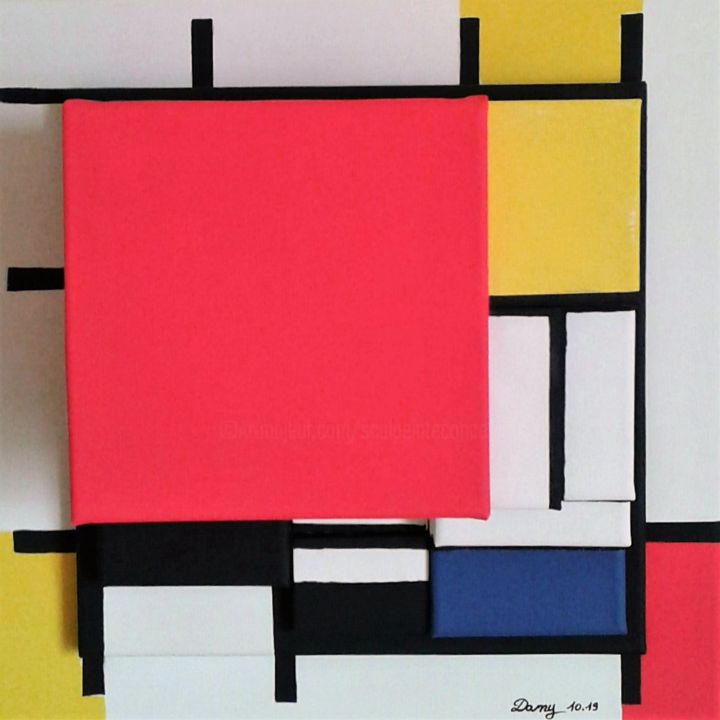 Sculpture titled "Hommage à Mondrian…" by Sculpeinte Concept Dany, Original Artwork, Acrylic Mounted on Wood Stretcher frame