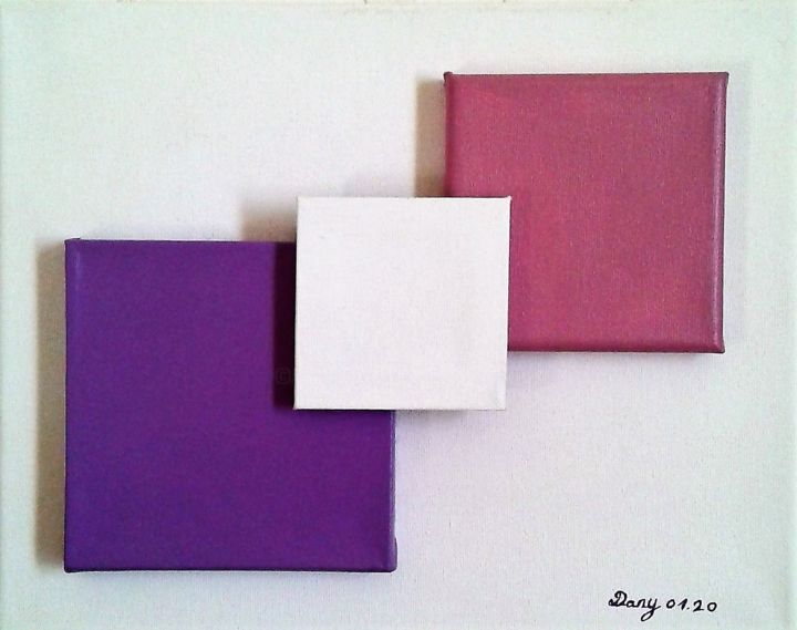 Sculpture titled "Triade violet" by Sculpeinte Concept Dany, Original Artwork, Acrylic Mounted on Wood Stretcher frame
