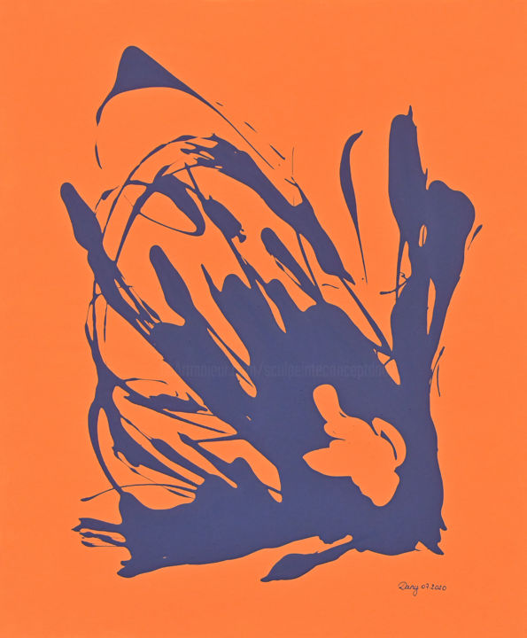 Peinture intitulée "Jet bleu orange" par Sculpeinte Concept Dany, Œuvre d'art originale, Acrylique Monté sur Châssis en bois