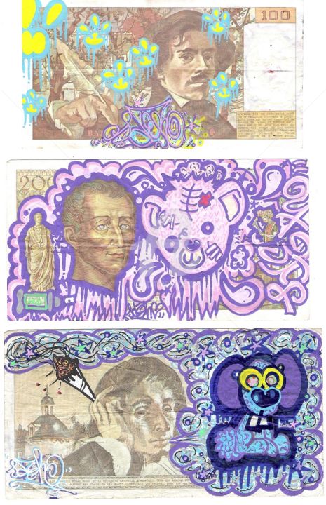 Peinture intitulée " FRANCE BANKNOTES A…" par Sdeho, Œuvre d'art originale, Gouache