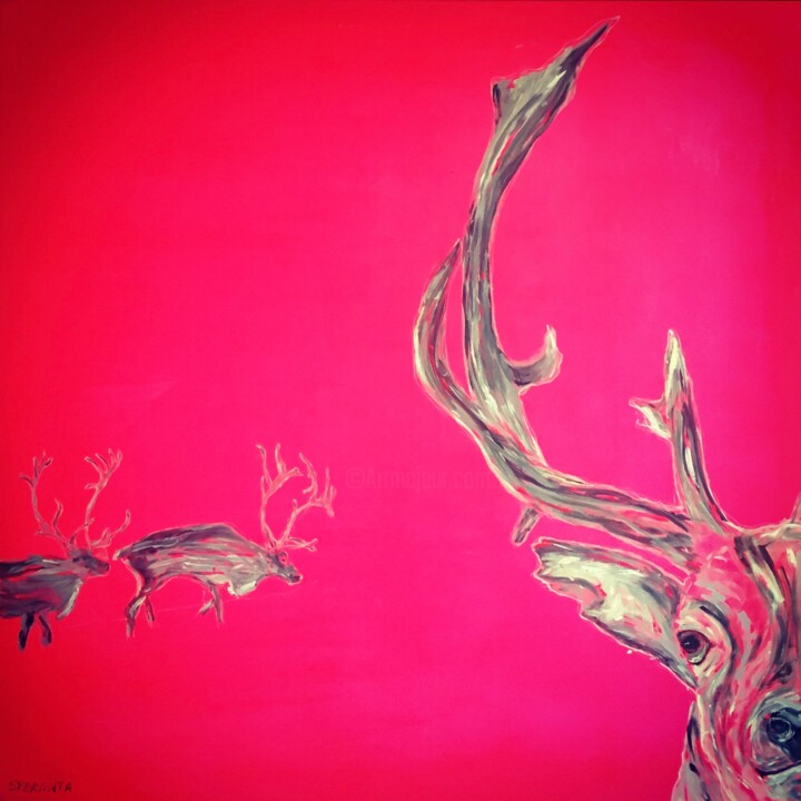 Ζωγραφική με τίτλο "Pink Deer" από Sdiacof, Αυθεντικά έργα τέχνης, Ακρυλικό