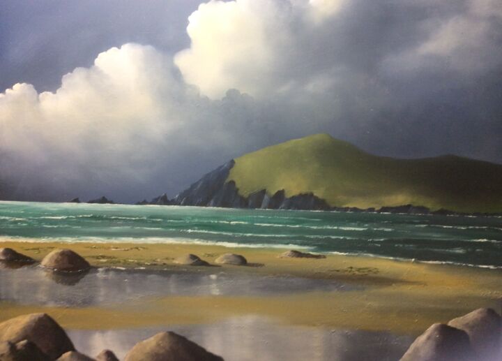 Painting titled "Seashore near Dingle" by Sean Horan, Original Artwork, Oil Mounted on Wood Stretcher frame